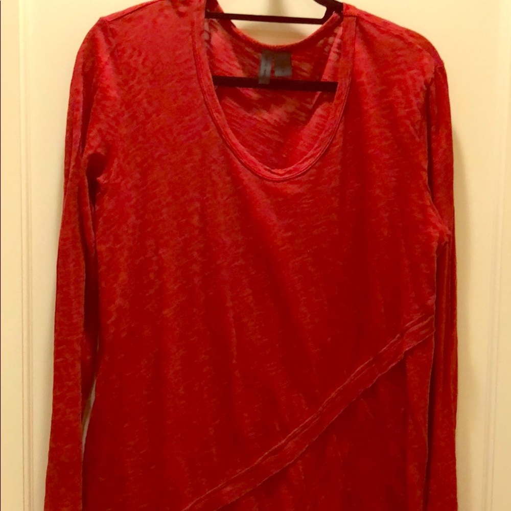 Left of Center burnt orange, asymmetrical top